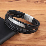 Classic Genuine Leather Bracelet For Men Hand Charm Jewelry Multilayer Magnet Handmade Gift Cool Boys - Bracelets