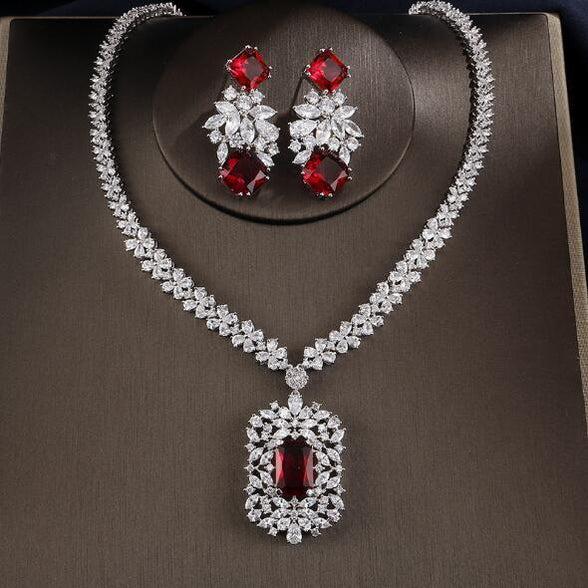 Cubic Zirconia Tag Necklace Earring Jewelry Set