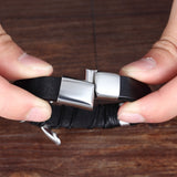 Classic Genuine Leather Bracelet For Men Hand Charm Jewelry Multilayer Magnet Handmade Gift Cool Boys - Bracelets