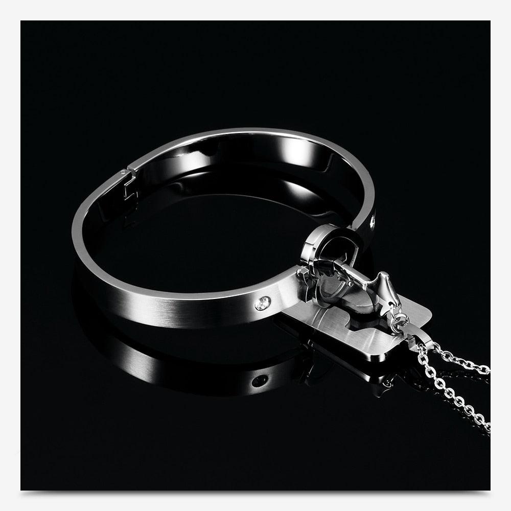 Couple Lovers Jewelry Love Heart Lock Bracelet Stainless Steel Bracelets Bangles Key Pendant Necklace Jewelry - DRE's Electronics and Fine Jewelry