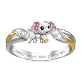 Never Forget I Love You Silver Cute Pink Elephant Crystal Zircon Engagement Ring Accessories Lover’s Gift Anniversary Jewelry - 5 - Sterling