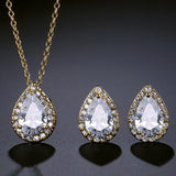 Teardrops Shape Dangle Drops Earrings Necklace Jewelry Set - Gold Color - Necklaces Sets
