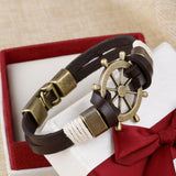 Wholesale Cuff braided Wrap Bracelet & Bangles Men Jewelry Pirate Genuine Leather Anchor Bracelets Vintage Men’s - Brown B