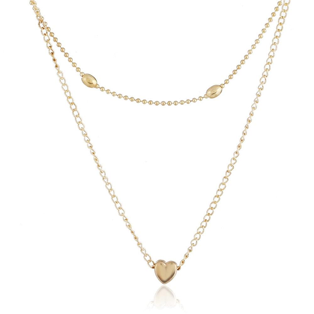 Necklace for Women Heart shape Double Chain Gold Sliver Jewelry Necklaces Ladies Gift Valentine Day Present - DRE's Electronics and Fine Jewelry