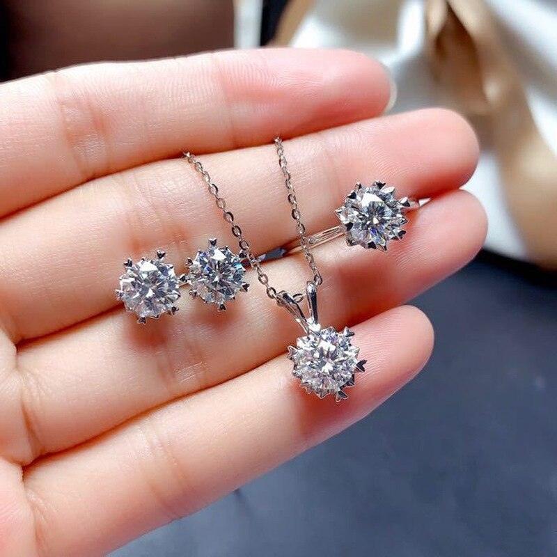 Solitaire 1Ct Lab Dimaond Jewelry set 925 Sterling Silver Promise Party Wedding Rings Earrings Necklace For Women Bridal Jewelry