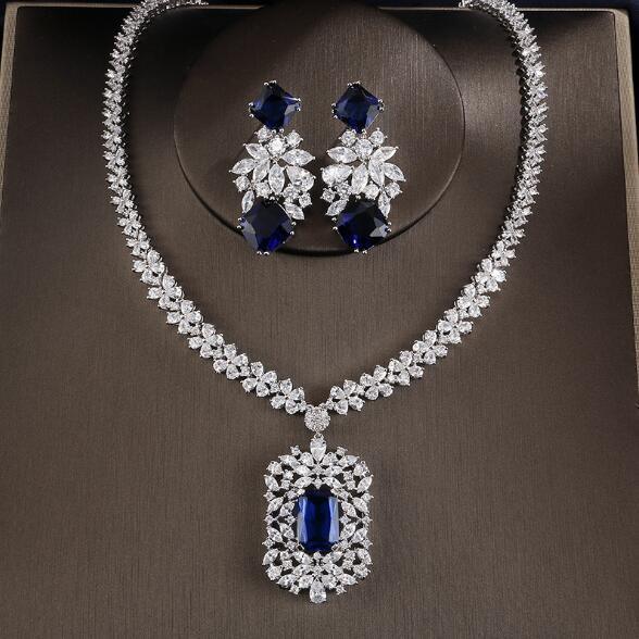 Cubic Zirconia Tag Necklace Earring Jewelry Set