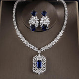Cubic Zirconia Tag Necklace Earring Jewelry Set - Sets
