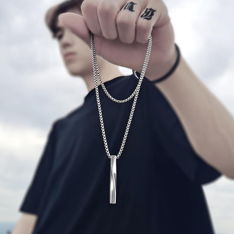 2021 Fashion New Black Rectangle Pendant Necklace Men Trendy Simple Stainless Steel Chain Men Necklace Jewelry Gift