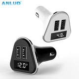 Anlud Dual USB Universal ABS+PC LED Screen Car Charger with Volatge Display - Bluetooth FM Transmitters