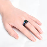 Heart Fire Opal Rings For Women Vintage Fashion Jewelry Engagement Black Gold Filled Rainbow Blue Birthstone Ring - Sterling Silver