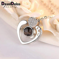 I Love You Projection Charm Pendant Necklaces Heart-shaped Crystal Wedding Ladies Necklace - DRE's Electronics and Fine Jewelry