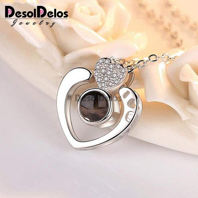 I Love You Projection Charm Pendant Necklaces Heart-shaped Crystal Wedding Ladies Necklace - DRE's Electronics and Fine Jewelry