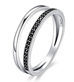 BAMOER 925 Sterling Silver Double Circle Black Clear CZ Stackable Finger Ring SCR082 - Rings
