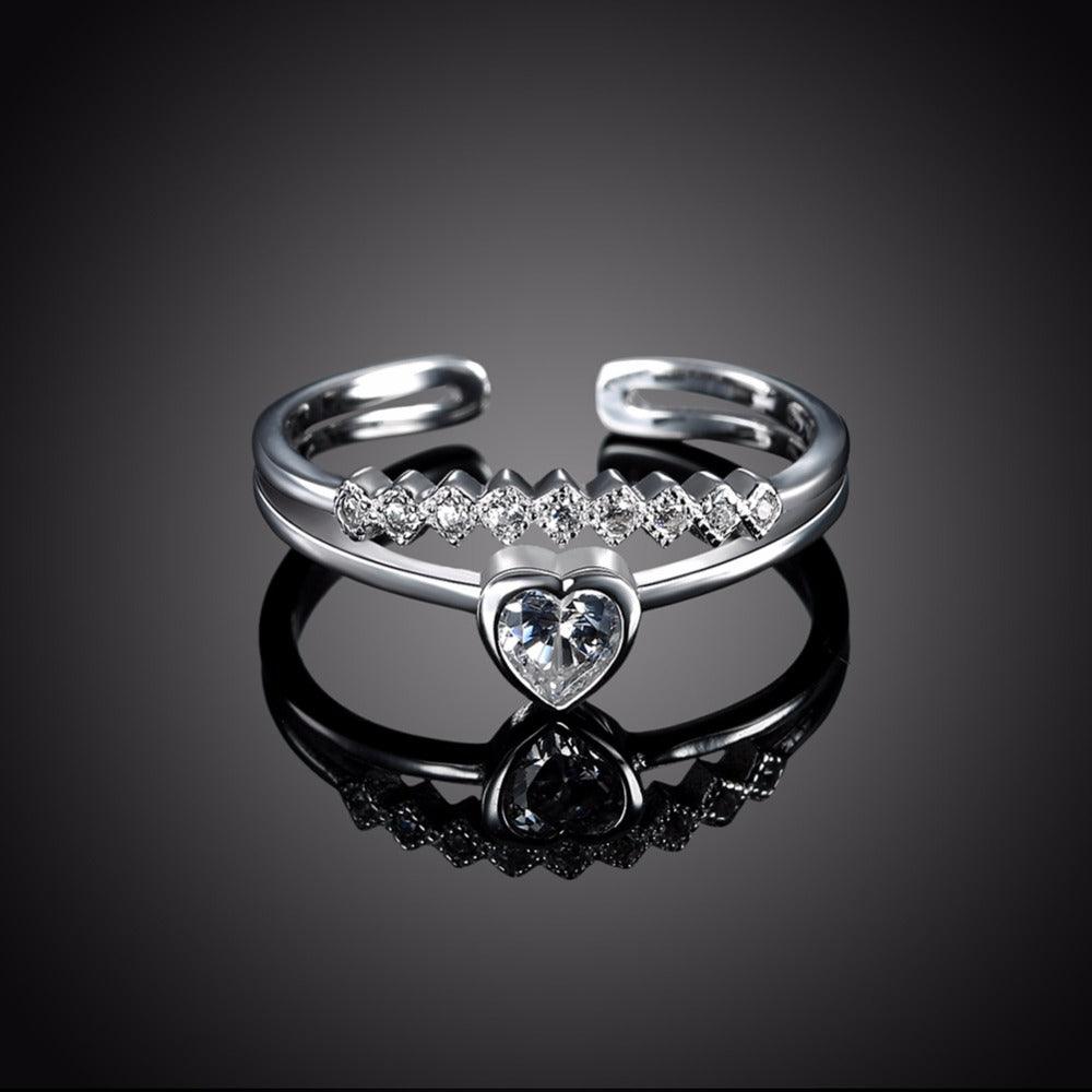 Wedding Jewelry 925 Sterling Silver Heart Zirconia Adjustable Love Rings - DRE's Electronics and Fine Jewelry