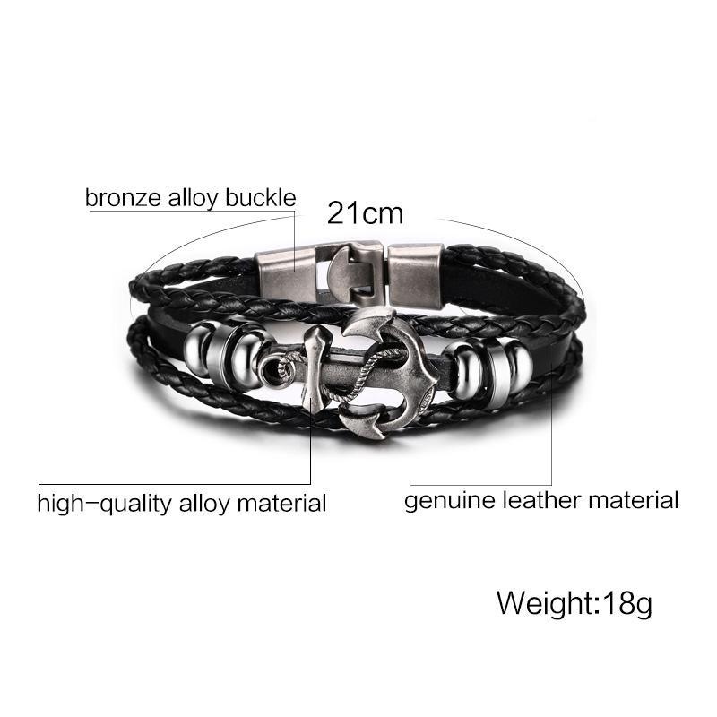 Vnox Anchor Bracelet Black Braided Leather Charm Men Jewelry - DRE's Electronics and Fine Jewelry