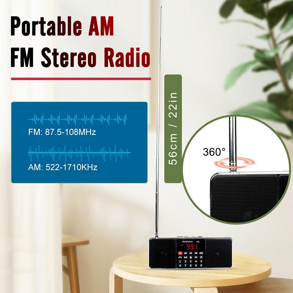 RETEKESS TR602 Digital Portable Radio AM FM Bluetooth Speaker Stereo MP3 Player TF/SD Card USB Drive Handsfree Call LED Display