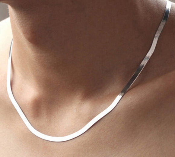 Silver Color necklace Unisex Flat snake Link Chain Lobster Clasp collares necklaces for women men S-N21 - Sterling Necklaces