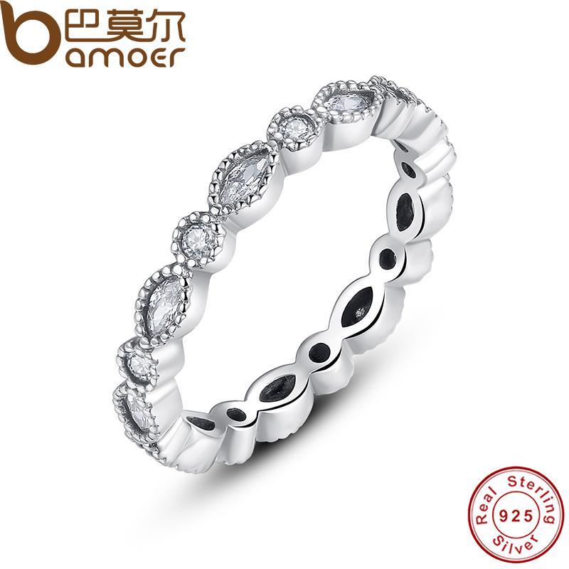 BAMOER 925 Sterling Silver Alluring Brilliant Marquise Stackable Finger Ring PA7130