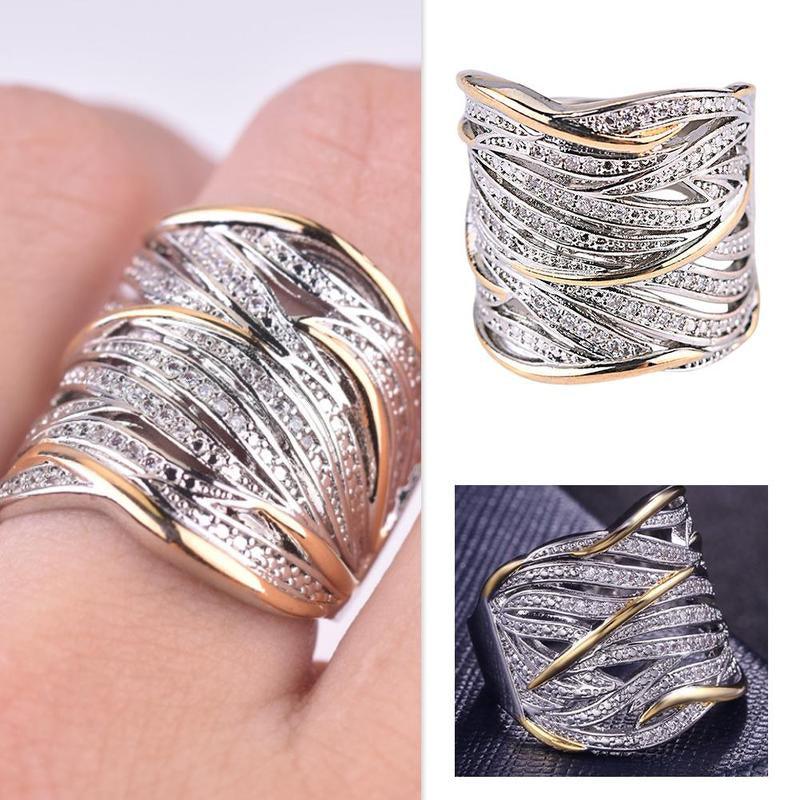 Multi-layer Gold Two-tone Ring High Quality Simulation Crystal Silver Color Wedding Rings For Women Bagues Pour Femme - DRE's Electronics and Fine Jewelry