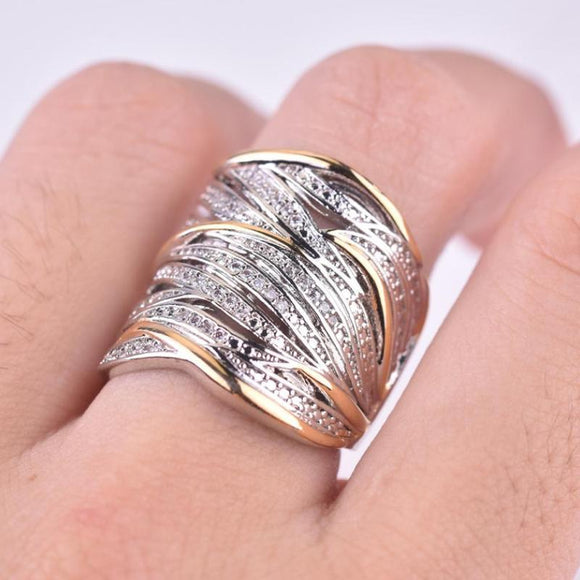 Multi-layer Gold Two-tone Ring High Quality Simulation Crystal Silver Color Wedding Rings For Women Bagues Pour Femme - Sterling