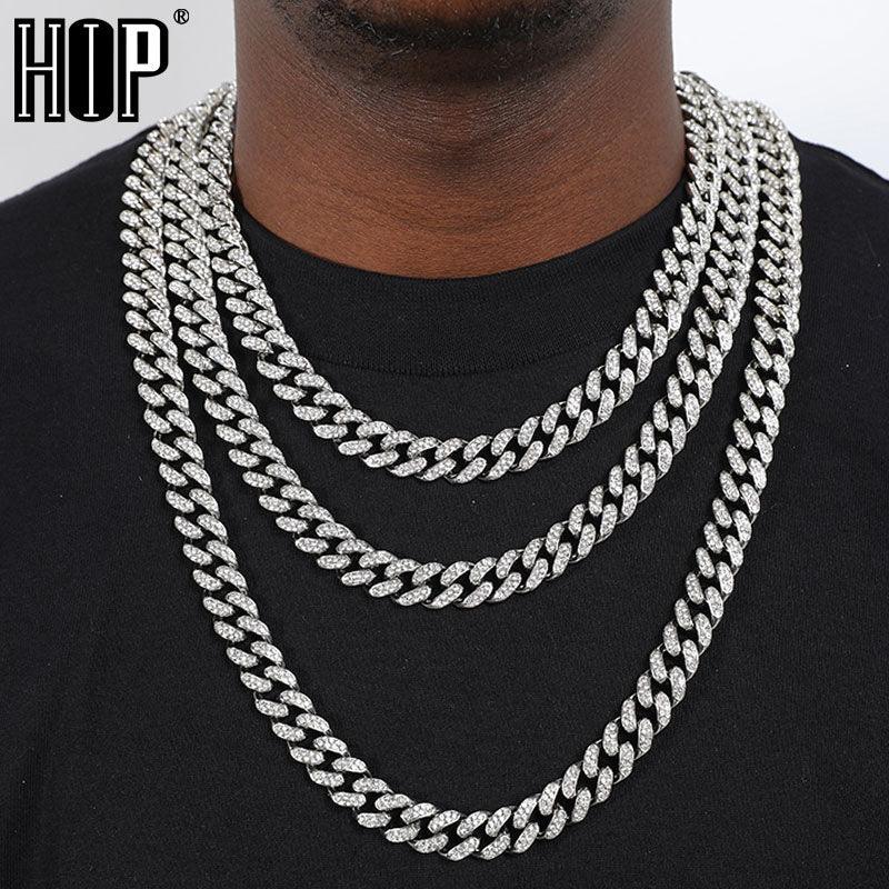 Hip Hop Iced Out Paved Rhinestones 1Set 8MM 13MM Full Miami Curb Cuban Chain CZ Bling Rapper Necklaces For Men Jewelry - DRE's Electronics and Fine Jewelry