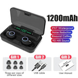 TWS Wireless Bluetooth 5.0 Earphone 9D HiFi Stereo Sport Waterproof Headphones Touch Mini Earbuds Headset with 2000mAh - Black- 1200mAh - 