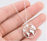Vintage Origami World Map Necklace Women Geometric Round Circle Necklaces & Pendants Choker Jewelry - Silver Plated - Sterling