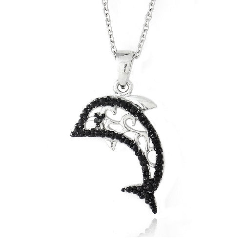 Black Diamond Accent Dolphin Necklace - Apparel shoes & jewelry||Jewelry watches||Necklaces
