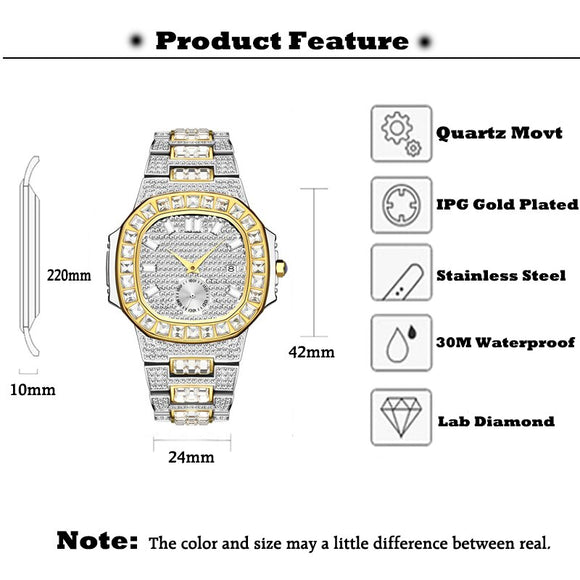 Hot  Luxury Brand Watches Men Wrist Top Analog Auto Date 18K Gold Male Watch Hip Hop Iced Out Fashion Relogio Masculino Gift PP