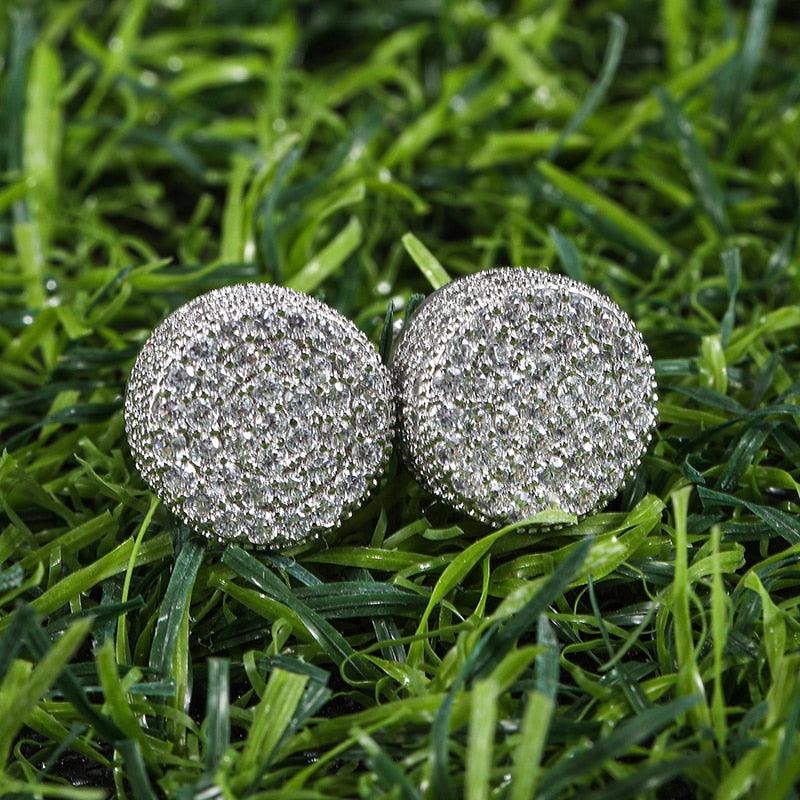 Hip HOP 1Pair Micro Full Paved Rhinestone Round Zircon CZ Stone Bling Iced Out Stud Earring Copper Earrings For Men Jewelry - DRE's Electronics and Fine Jewelry