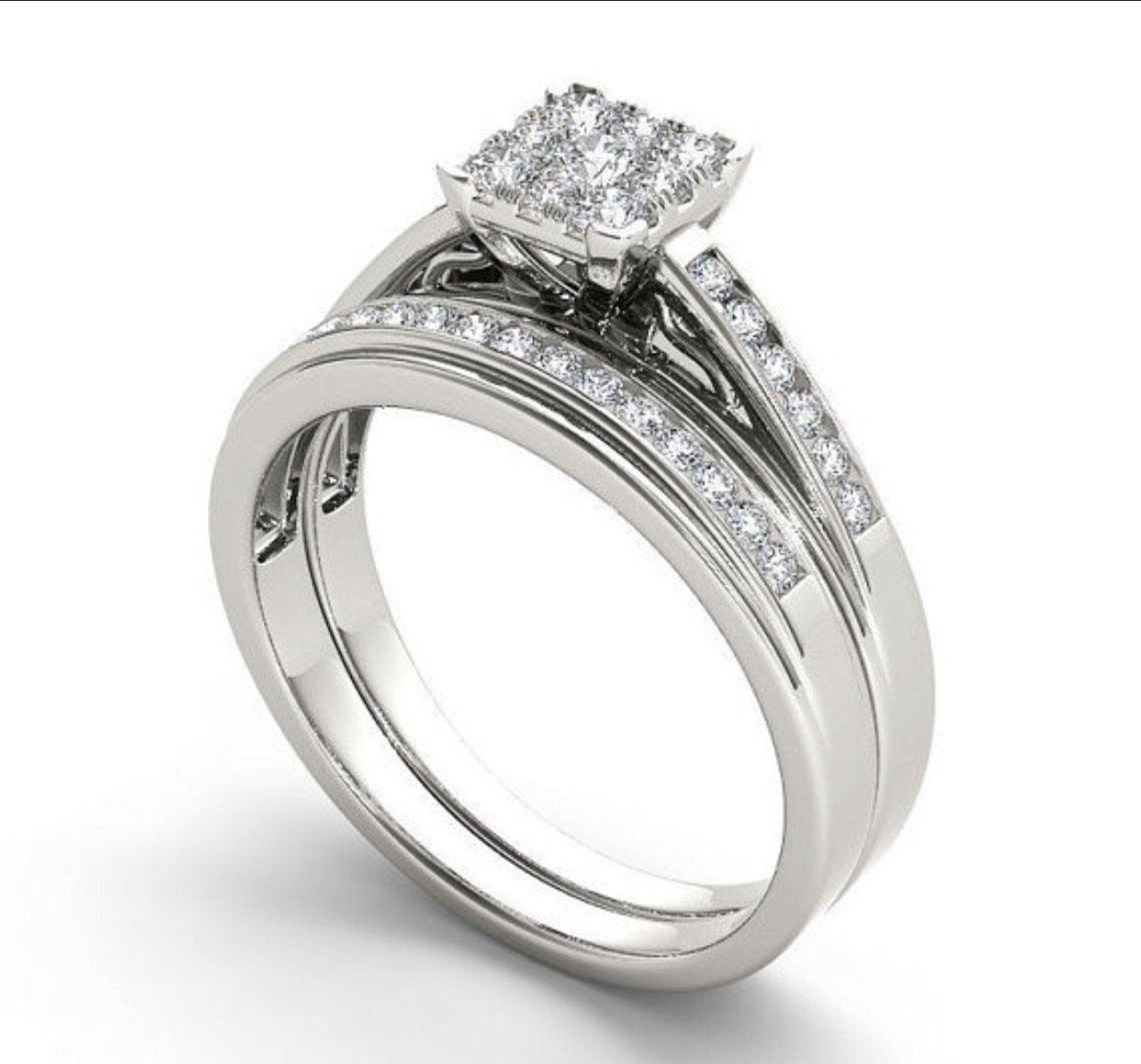 Classic Sterling Silver Princess Cut Wedding/Engagement Set - DRE's Electronics and Fine Jewelry