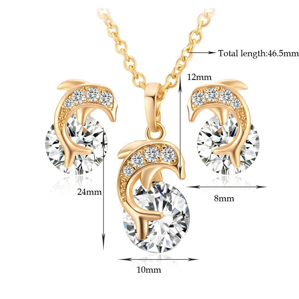 1 SET Fashion Elegant Women Jewelry Creative Dolphin Necklace Pendant Rhinestone Earrings Alloy Ear Studs for Wedding Party - DRE's Electronics and Fine Jewelry