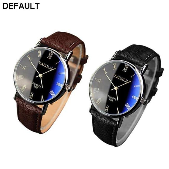2PC Luxury Fashion Faux Leather Mens Quartz Analog Watch Watches - DRE's Electronics and Fine Jewelry: Online Shopping Mall