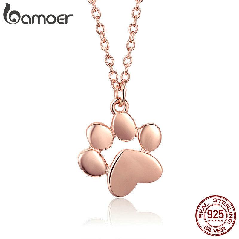 BAMOER Genuine 925 Sterling Silver Cute Animal Footprints Dog Cat Footprints Paw Necklaces Pendants Women Silver Jewelry SCN275