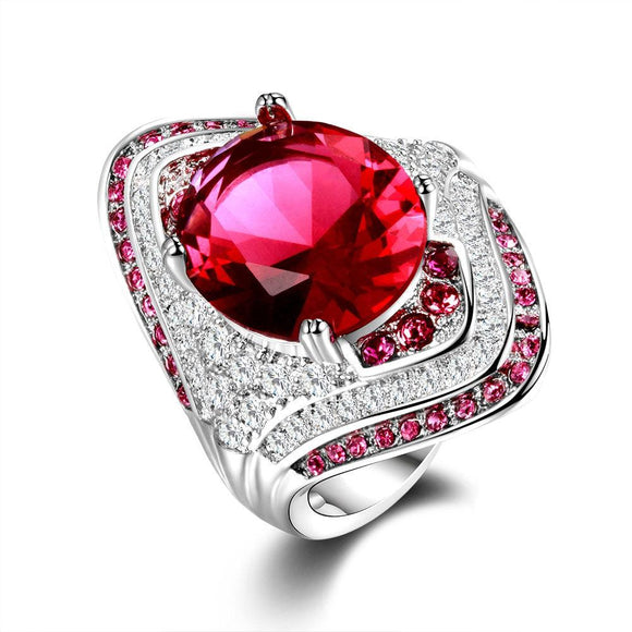925 Sterling Silver Ring With Ruby Stones For Women Vintage Crystal Zircon Fashion Luxury Party Engagement Jewelry - 6 / Red - Wedding Rings