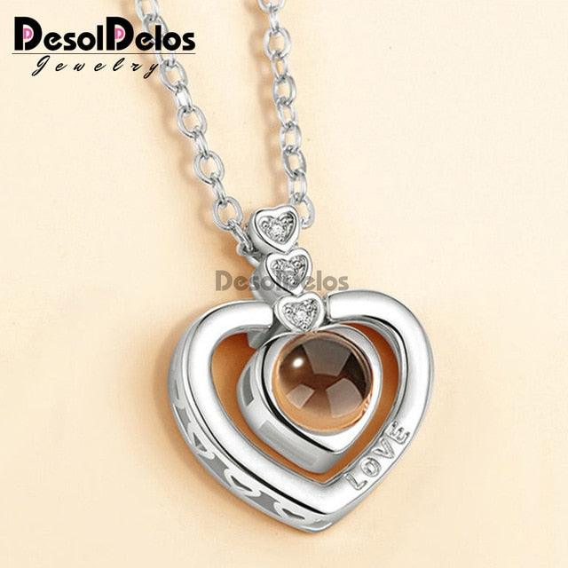 I Love You Projection Charm Pendant Necklaces Heart-shaped Crystal Wedding Ladies Necklace - DRE's Electronics and Fine Jewelry