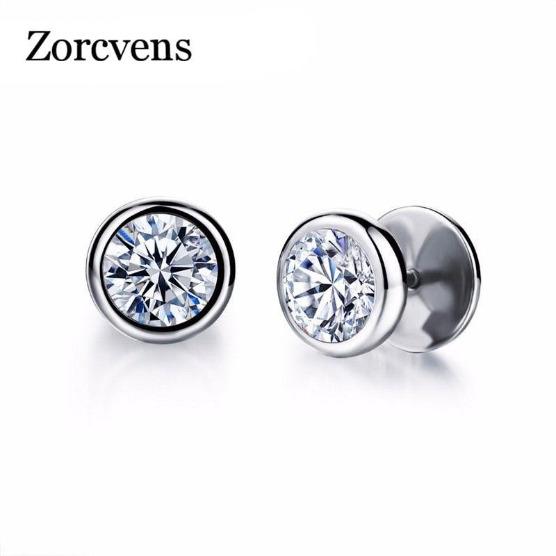 ZORCVENS New Arrival Fashion Jewelry Delicate Stainless Steel Inlaid CZ Accessories silver color Black Man Woman Stud Earrings