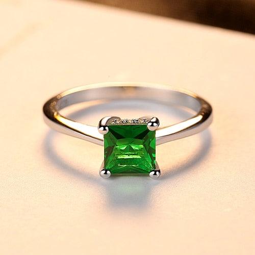 Emerald Simple Female Zircon Stone Finger Ring 925 Sterling Silver Women Jewelry Prom Wedding Engagement Rings - DRE's Electronics and Fine Jewelry