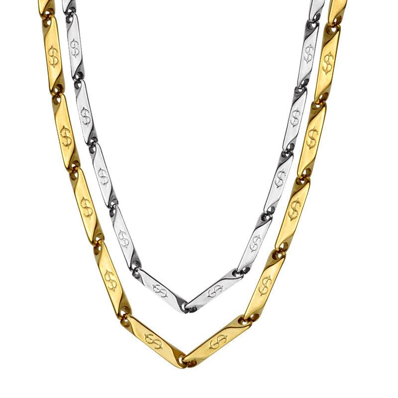 High Polished Gold Color Titanium Stainless Steel US Dollar Pattern Stick Aberdeen Chain Necklaces for Men Jewelry - DRE's Electronics and Fine Jewelry