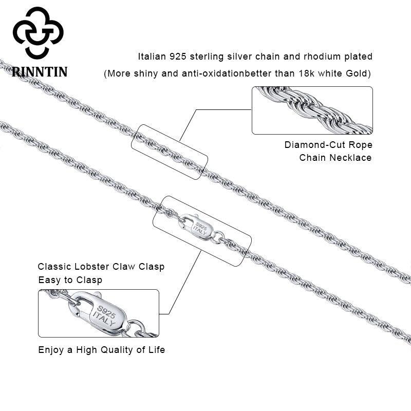 Rinntin Luxury 925 Sterling Silver Diamond-Cut Rope Chain Simple Chain Necklace For Men Women Fashion Silver Charm Jewelry SC29 - DRE's Electronics and Fine Jewelry