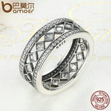 BAMOER 925 Sterling Silver Square Vintage Fascination Clear CZ Big Ring PA7601 - Rings