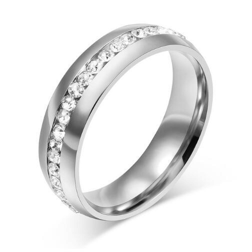 crystal wedding ring for women 6mm stainless steel engagement - silver size 5 - Wedding Rings