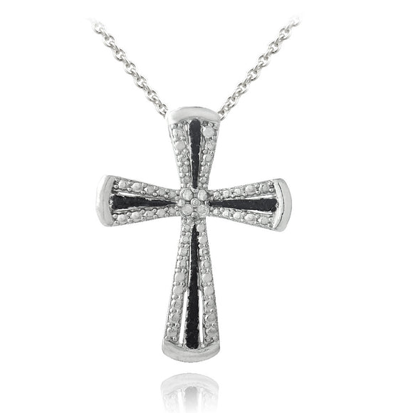 1/10ct Black & White Diamond Accent Ribbon Cross Necklace - Sterling Silver Necklaces
