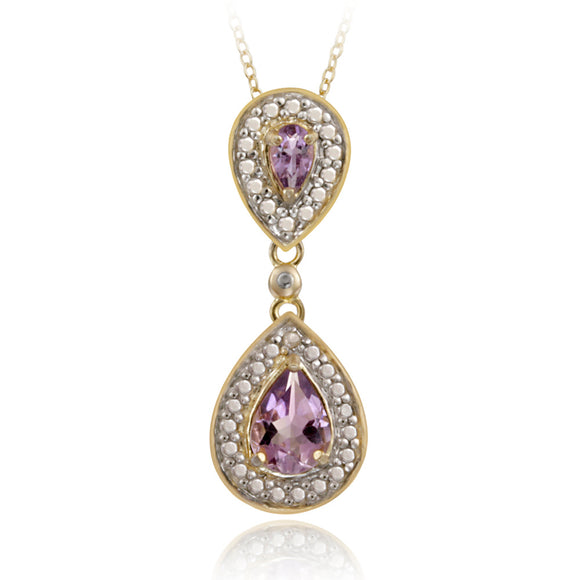 18K Gold over Sterling Silver Amethyst & Diamond Accent Double Teardrop Pendant 18 - Pendant, - Apparel shoes jewelry||Jewelry 