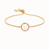 Colorful Rainbow Zircon 26 Letter Bracelet for Women adjustable initial Femme Snake Chain Jewelry Christmas gifts - U / SILVER - Bracelets