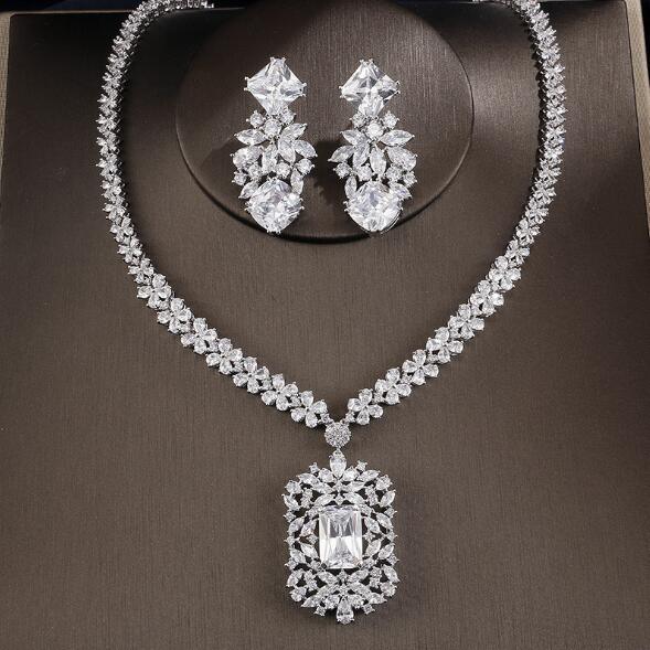 Cubic Zirconia Tag Necklace Earring Jewelry Set - DRE's Electronics and Fine Jewelry