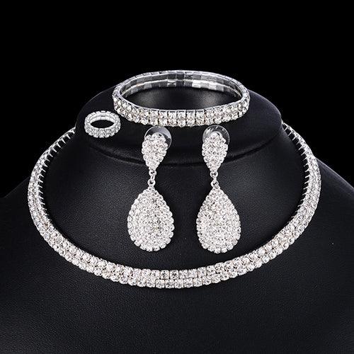 4 PCS Luxury Wedding Bridal Jewelry Sets for Brides Women Necklace Bracelet Ring Earring Set - DRE's Electronics and Fine Jewelry