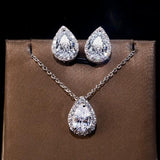 Teardrops Shape Dangle Drops Earrings Necklace Jewelry Set - Silver Color - Necklaces Sets