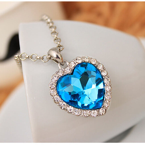 Crystal Pendant Heart Necklace Classic Titanic Ocean Rhinestone Lover Gift - Sterling Silver Necklaces