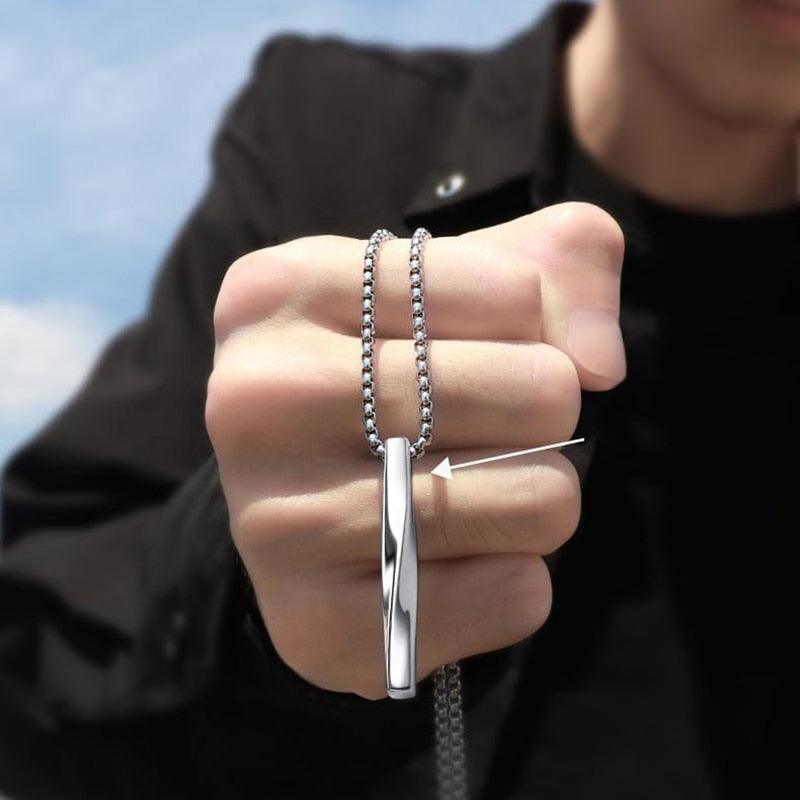 2021 Fashion New Black Rectangle Pendant Necklace Men Trendy Simple Stainless Steel Chain Men Necklace Jewelry Gift